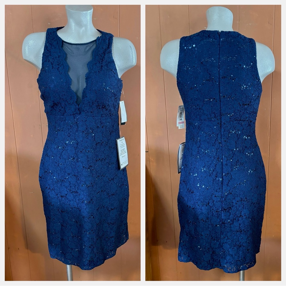 NWT Night Way Blue Lace & Sequins Cocktail Dress 10
